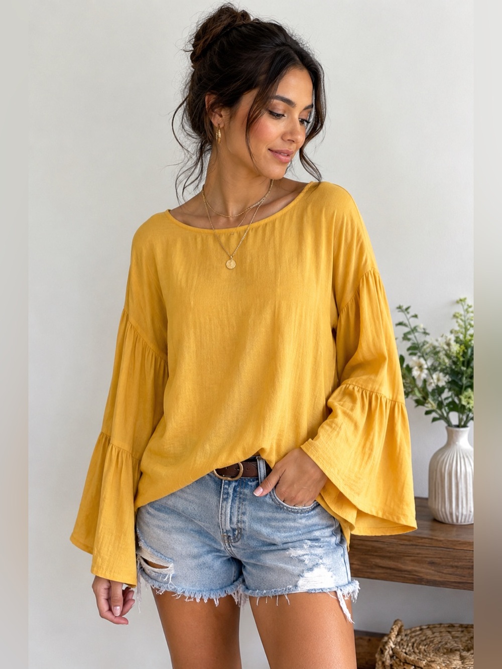 Naked Zebra Golden Bell Sleeve Blouse NWT